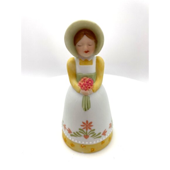 Vintage Avon Porcelain Miniature Bell - Girl in a Green Bonnet, 1985 - Picture 1 of 9